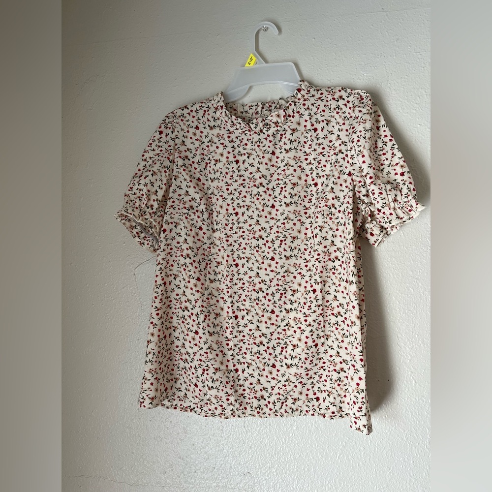 Women’s cream, floral blouse with keyhole back